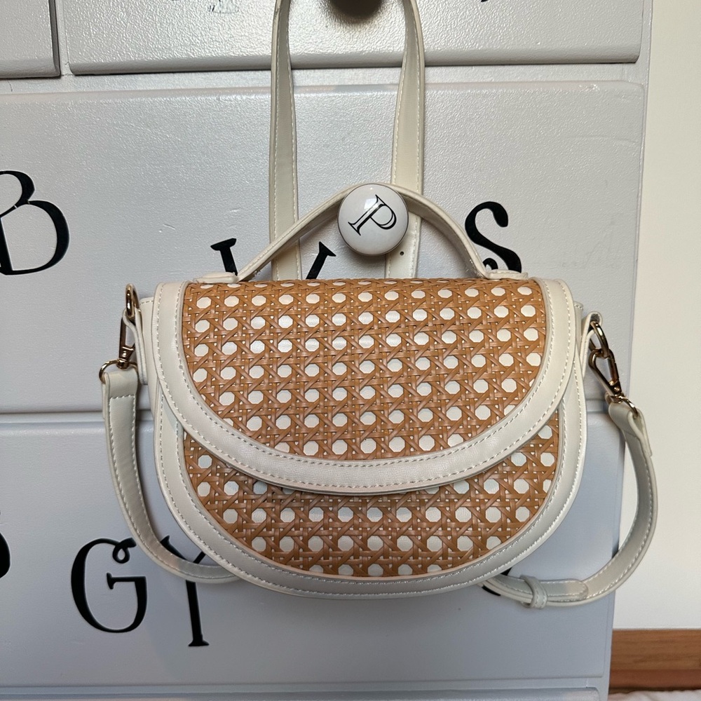 Altar'd State White and Straw Crossbody Bag